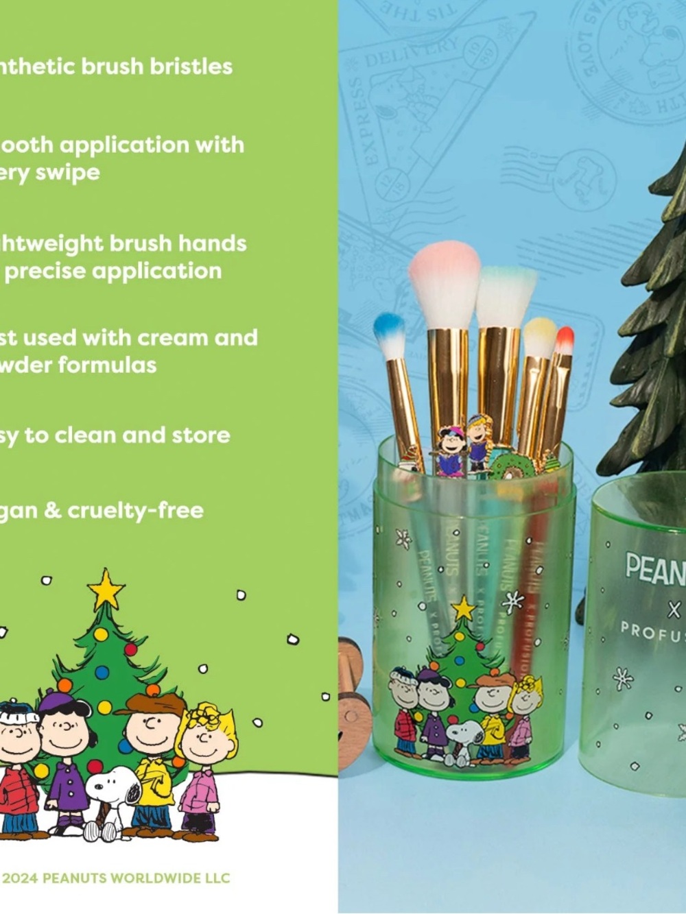 Peanuts Holiday Merry & Bright Brush Set with Case - Profusion Cosmetics NIB - Picture 4 of 4